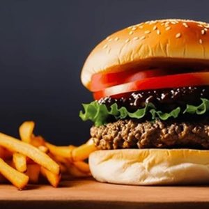 Burger with French fries